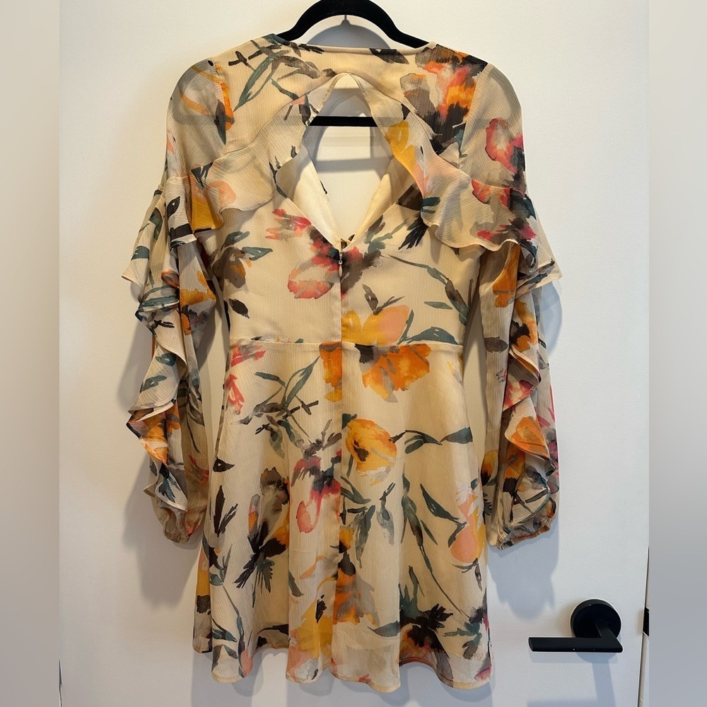 BCBGeneration Floral Long Sleeve Dress - Cream and Orange - Picture 6 of 11